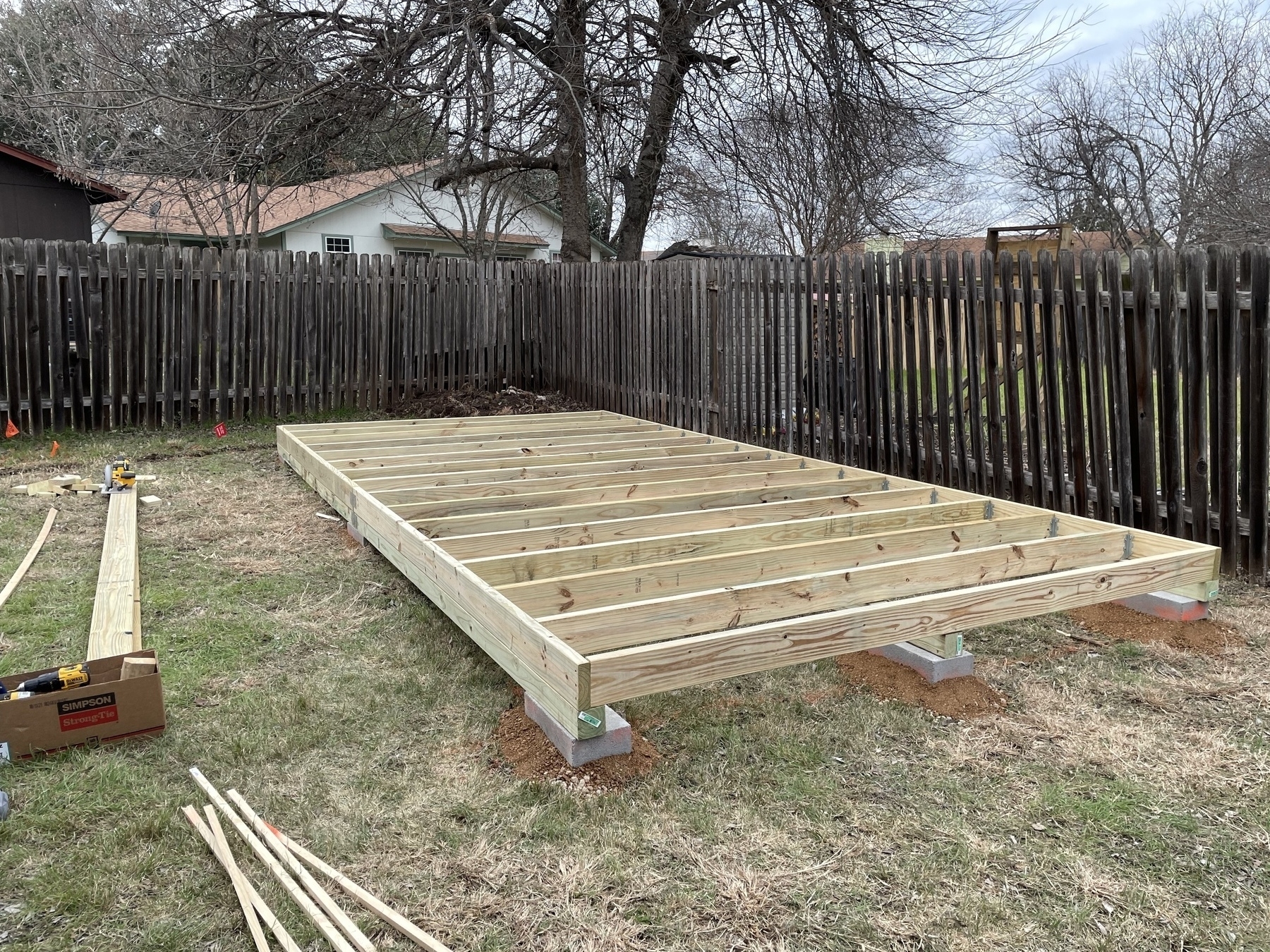 Framed floor with 2 by 6 lumber.